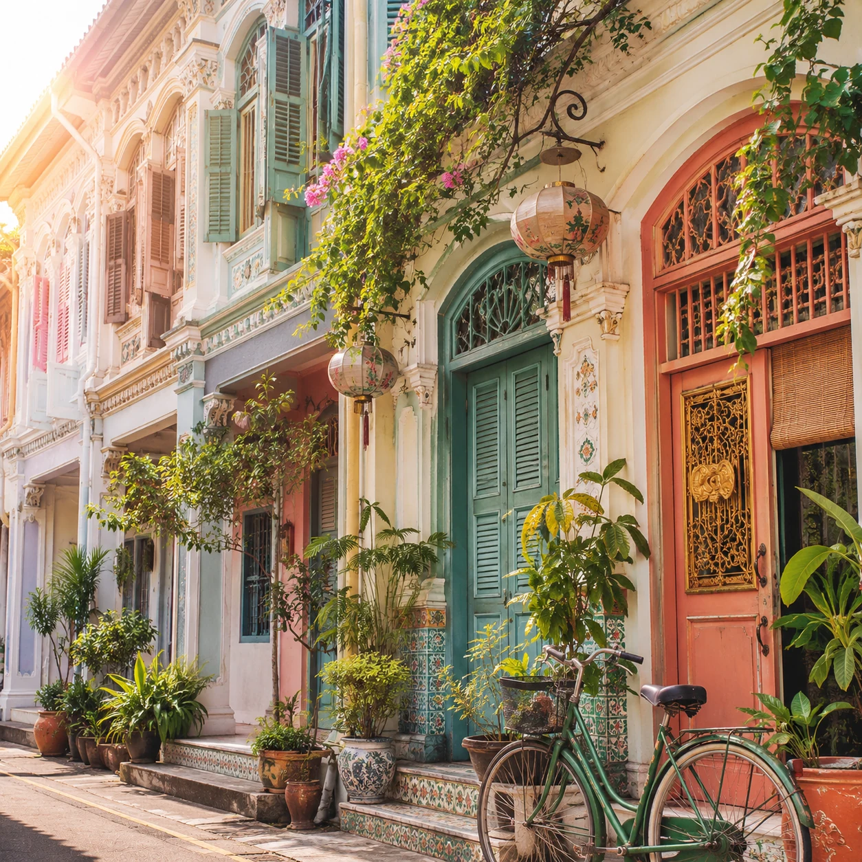 Colorful Peranakan shophouses in George Town, Penang